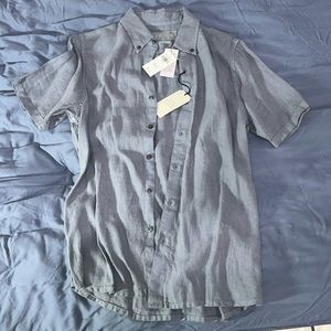 Abercrombie & Fitch Men Linen Collection Short Sleeve blue/grey button down